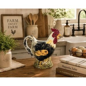 Calderone Hand Painted Collection Rooster Pitcher‎ Creamer Jug Farmhouse Kitchen